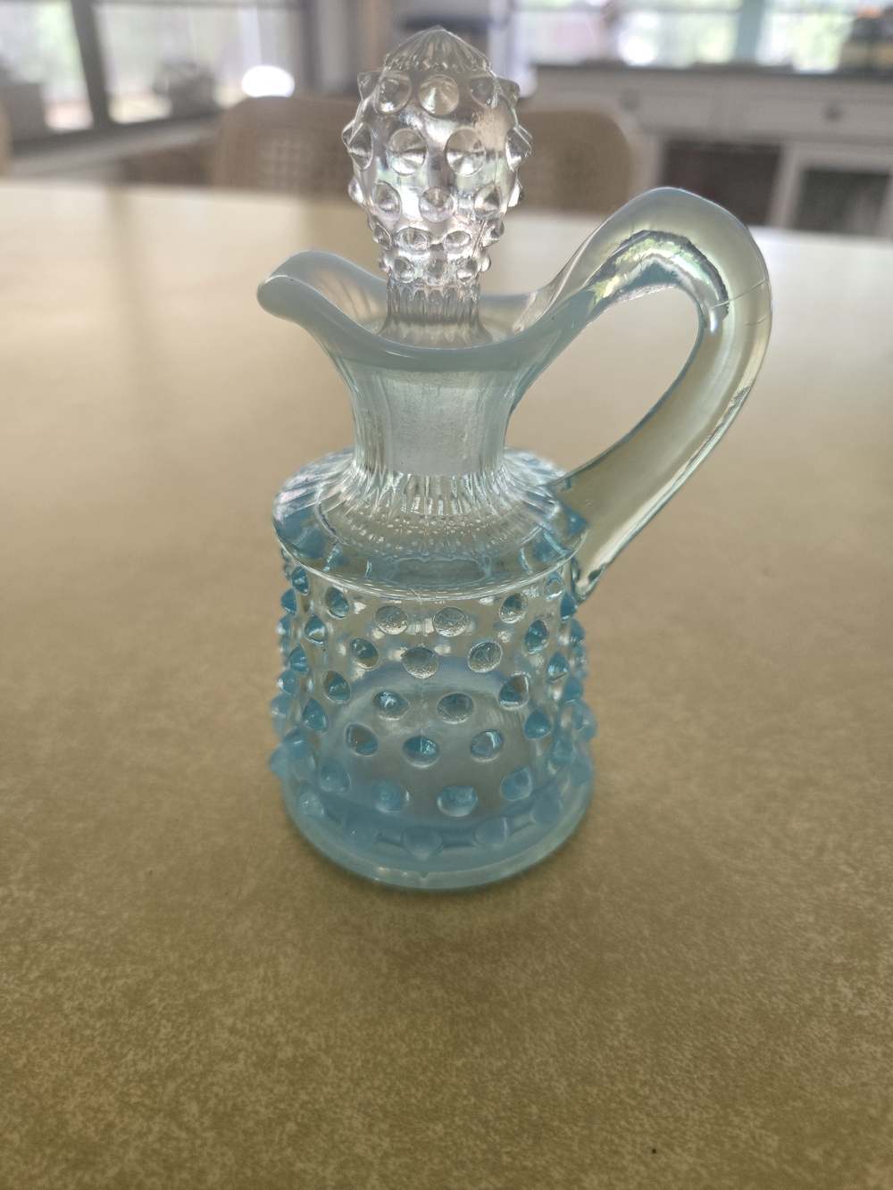 Vintage Blue Hobnail Glass Cruet with Stopper